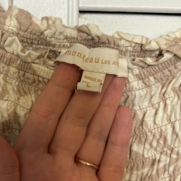 Monteau Los Angeles tan & cream floral crop top - Picture 2 of 3